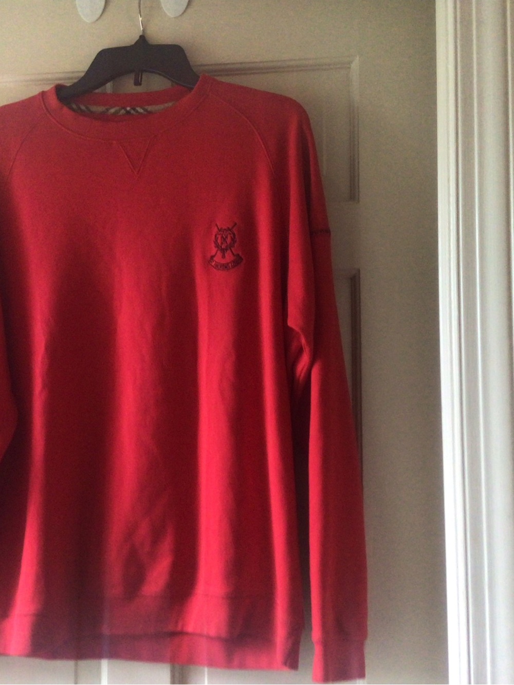 Burberry Red Crewneck Sweater with Embroidered Crest